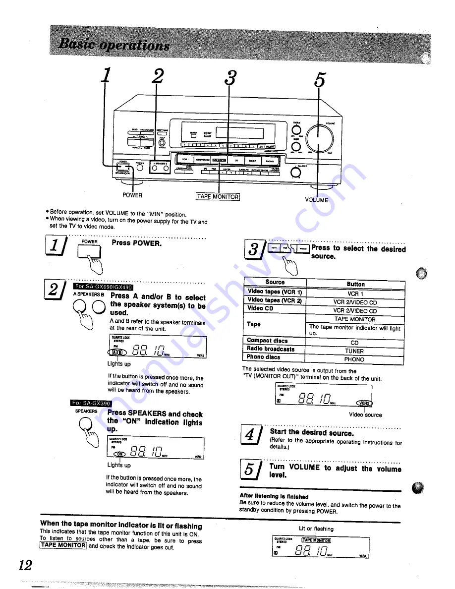 Technics SA-GX390 Operating Instructions Manual Download Page 12