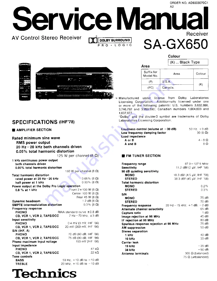 Technics SA-GX650 Service Manual Download Page 1