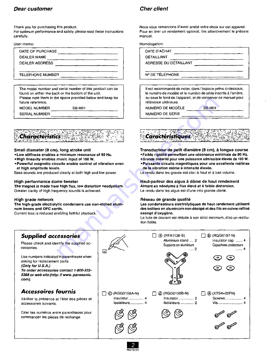 Technics SB-M01 Operating Instructions Manual Download Page 2