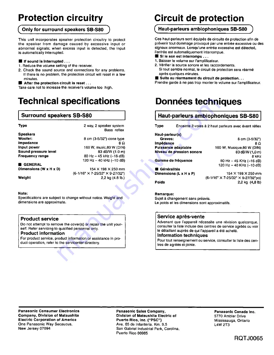 Technics SB-S80 Скачать руководство пользователя страница 4