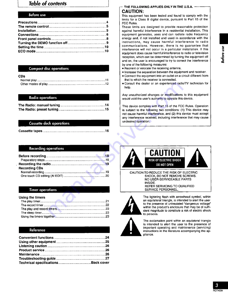 Technics SC-HD505 Operating Instructions Manual Download Page 3