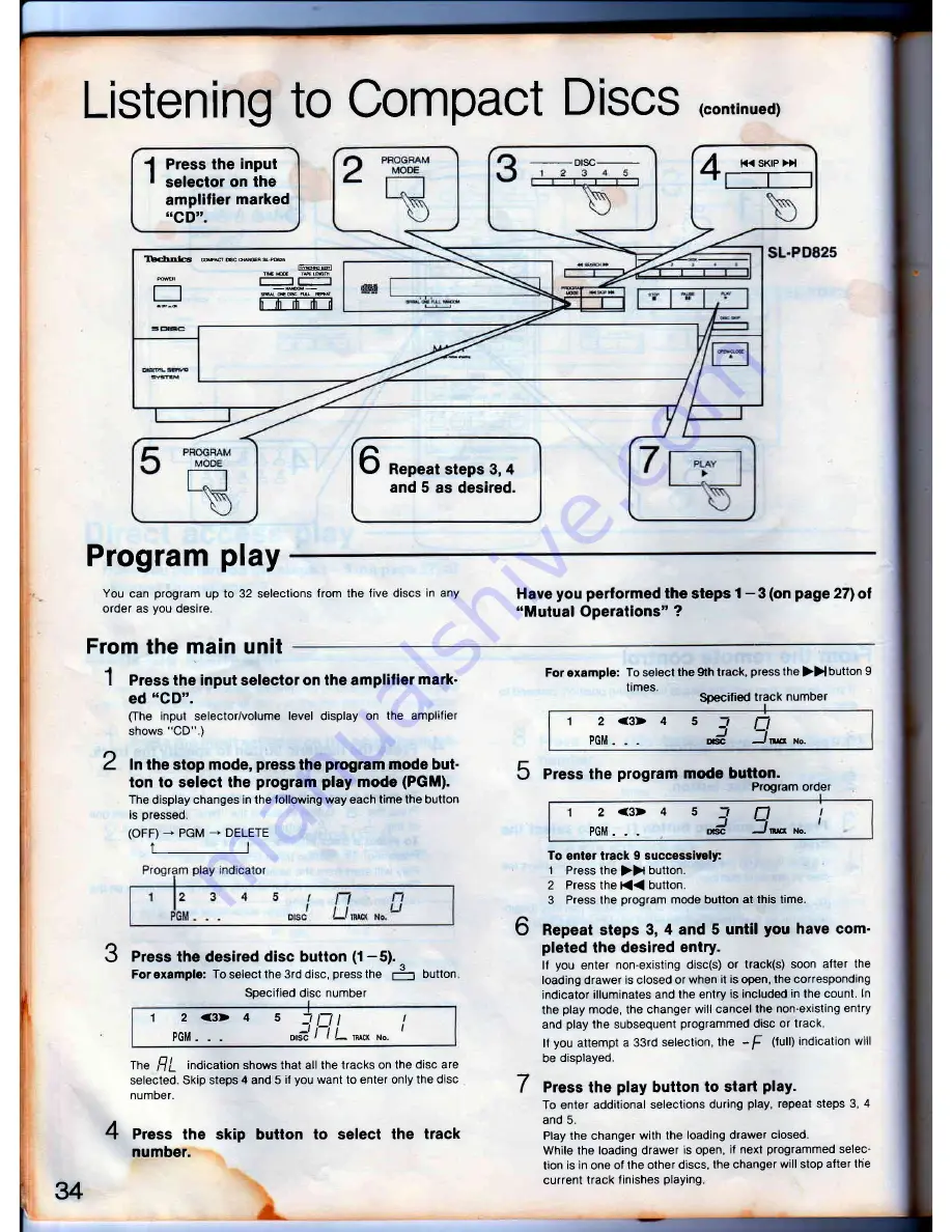 Technics SD-s2300 Operating Instructions Manual Download Page 34