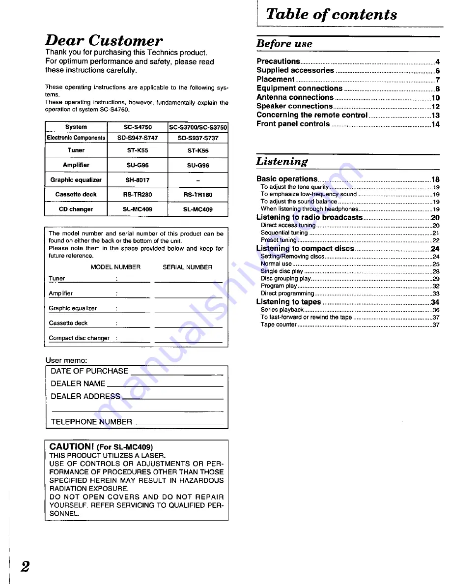 Technics SD-S737 Operating Instructions Manual Download Page 2