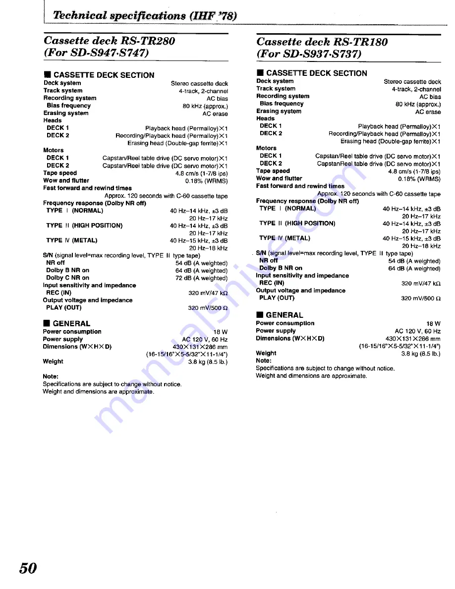 Technics SD-S737 Operating Instructions Manual Download Page 50