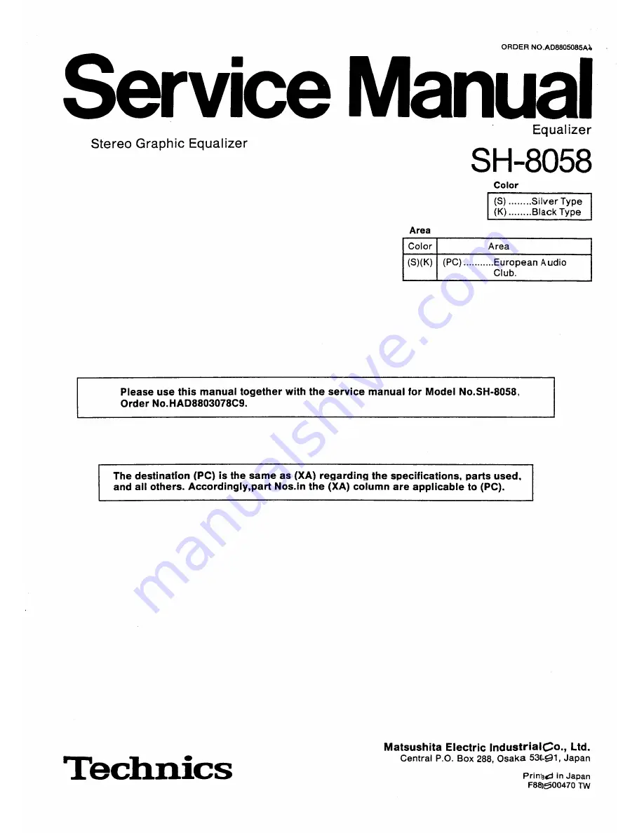 Technics SH-8058 Service Manual Download Page 1