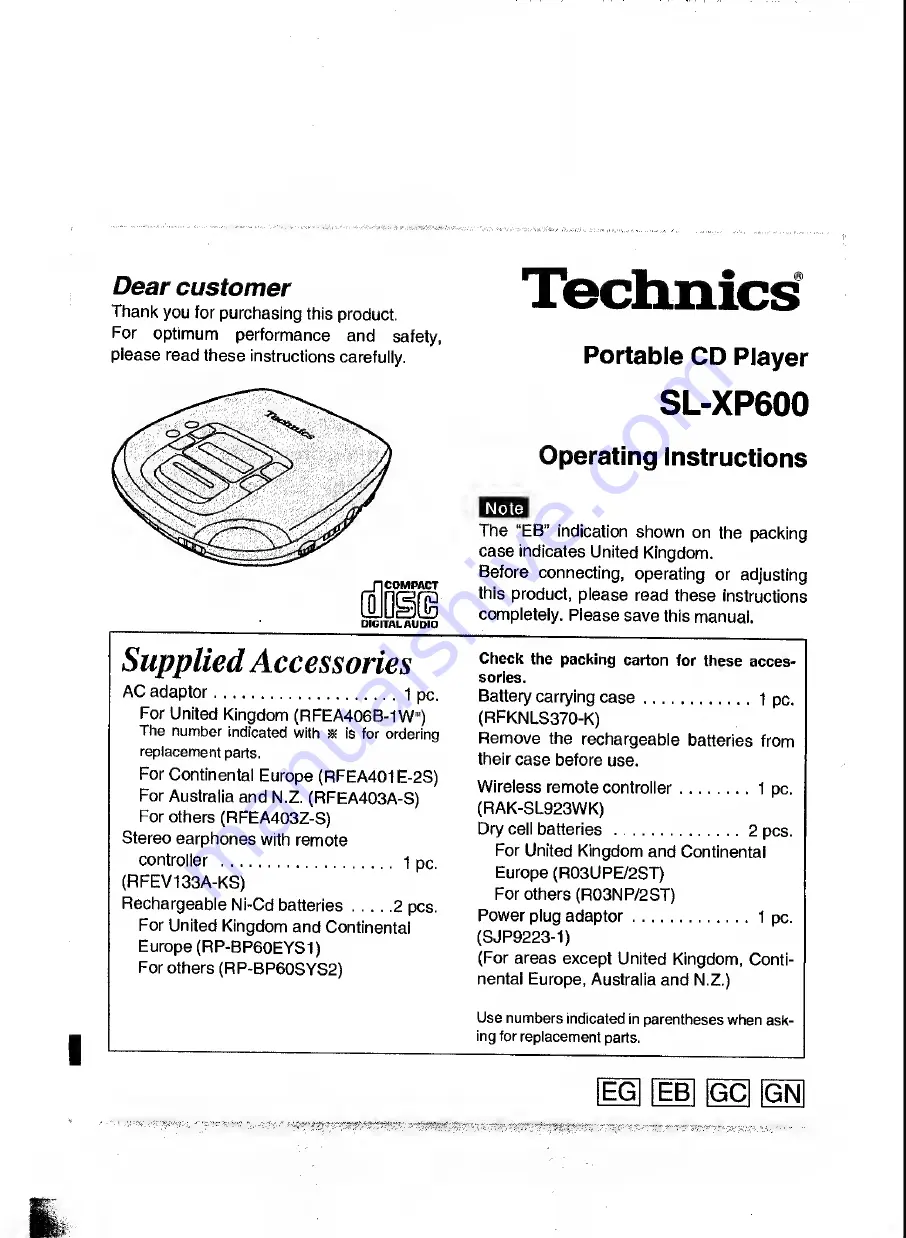 Technics SL-XP600 Скачать руководство пользователя страница 1