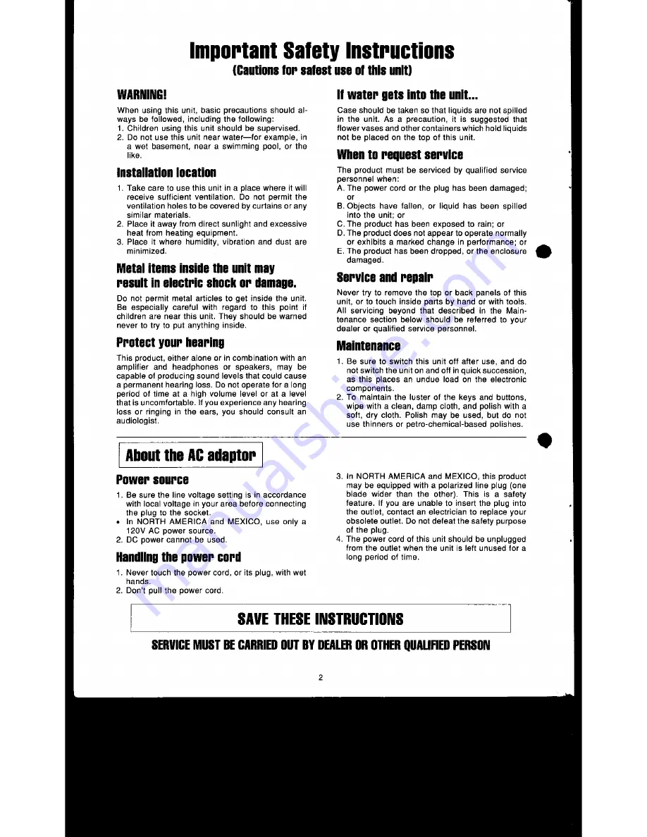 Technics SM-AC1200 Owner'S Manual Download Page 4