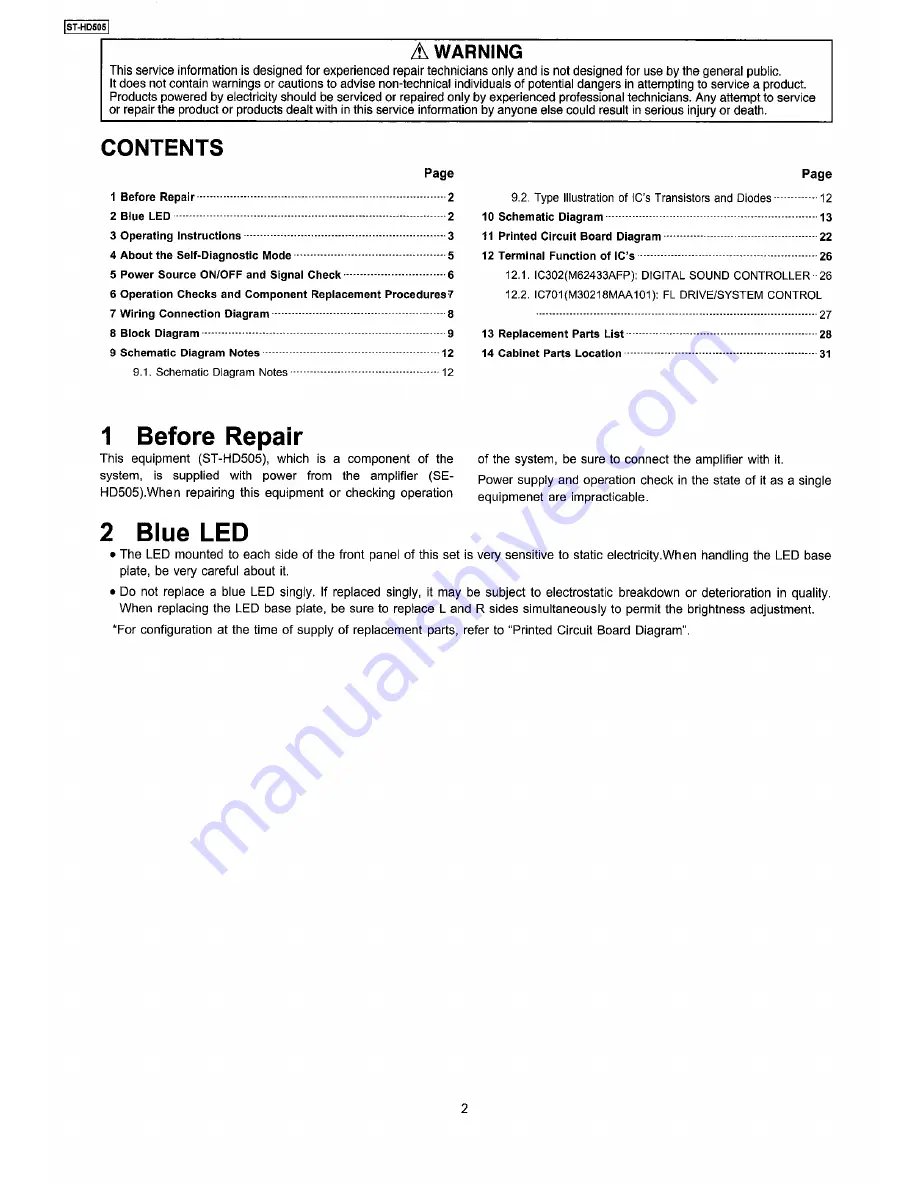 Technics ST-HD505 Service Manual Download Page 2