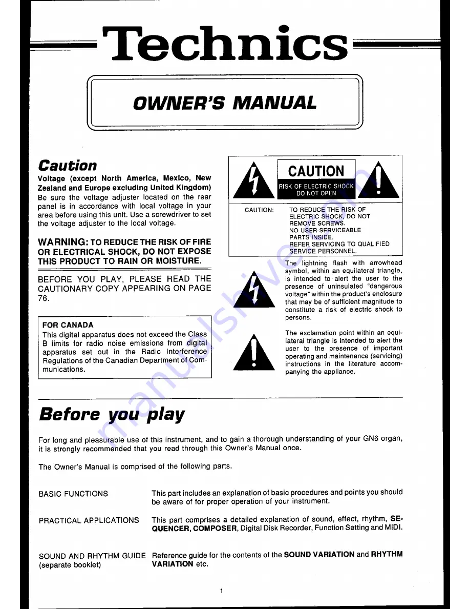 Technics SX-GN6 Owner'S Manual Download Page 3