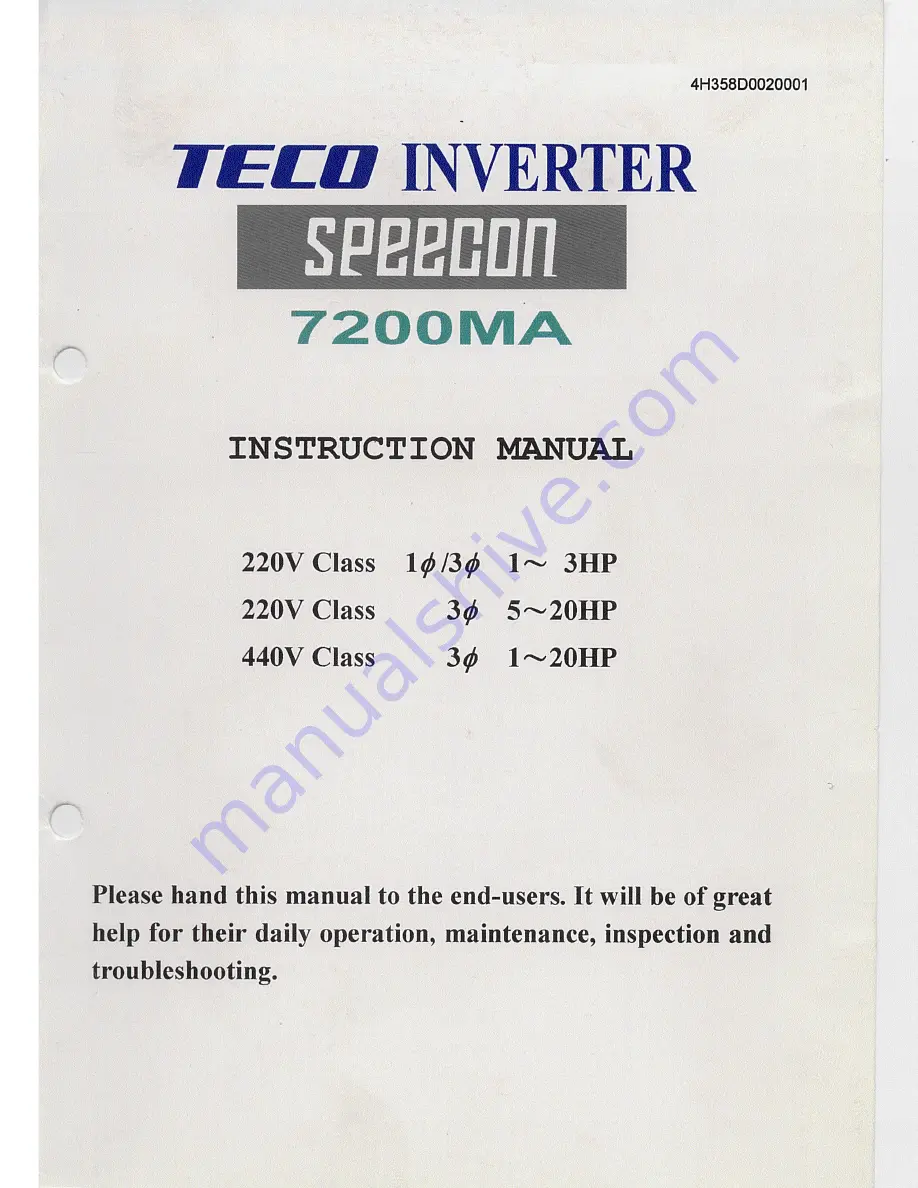 TECO speecon 7200ma Instruction Manual Download Page 1