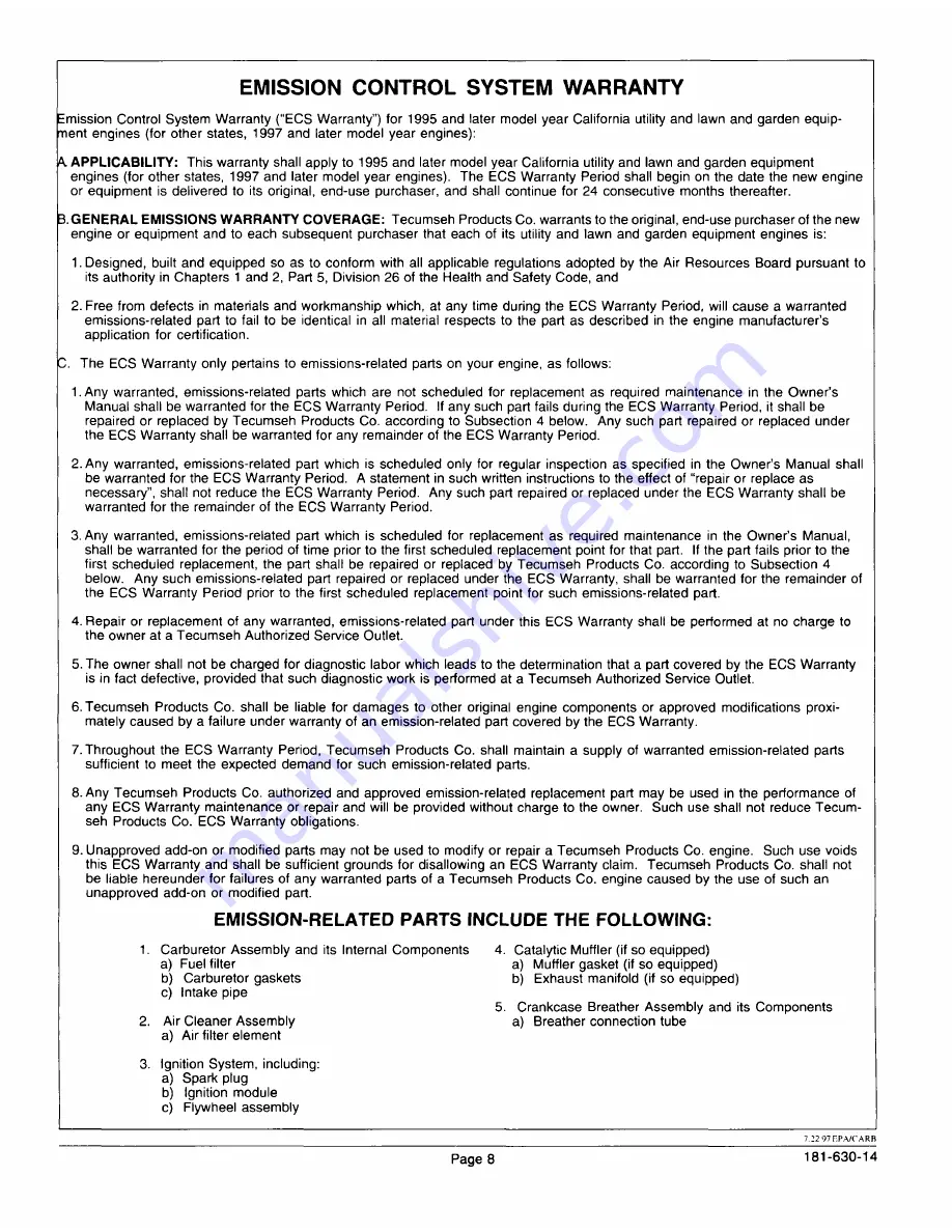 Tecumseh HHM80 Operator'S Manual Download Page 6