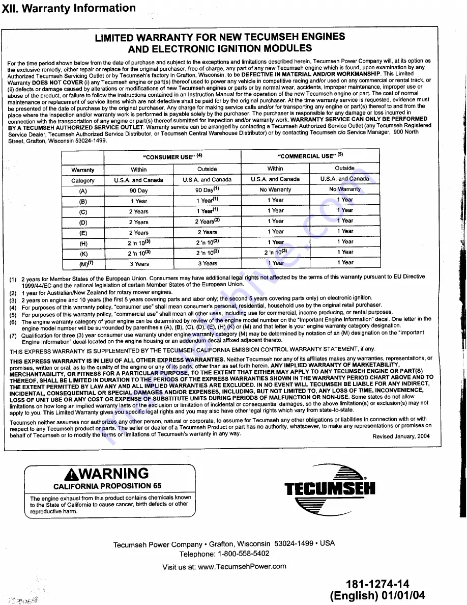 Tecumseh TM049XA Operator'S Manual Download Page 19