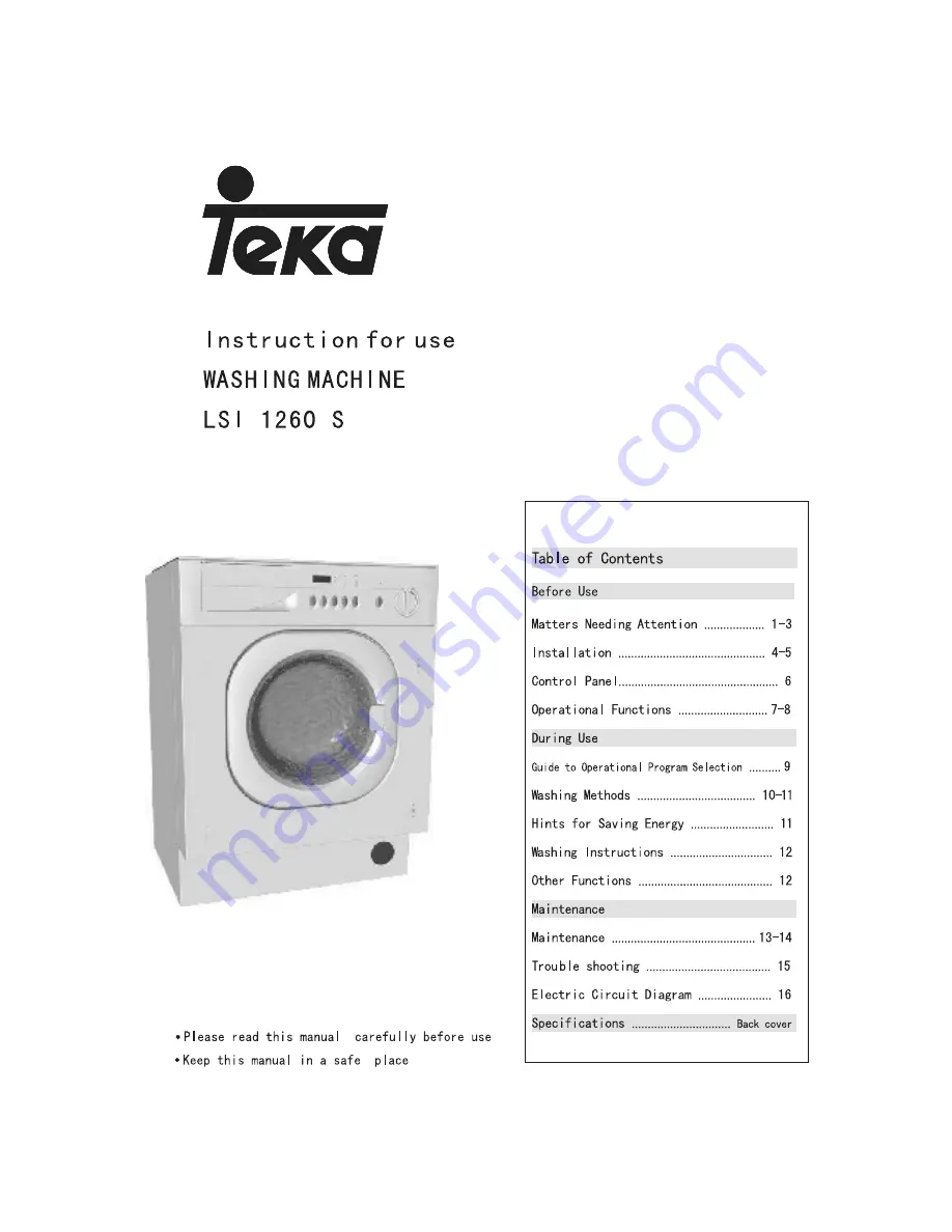 Teka LSI 1260 S Instructions For Use Manual Download Page 3