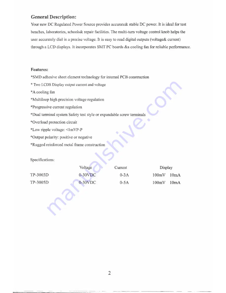 TekPower TP-3003D User Manual Download Page 2