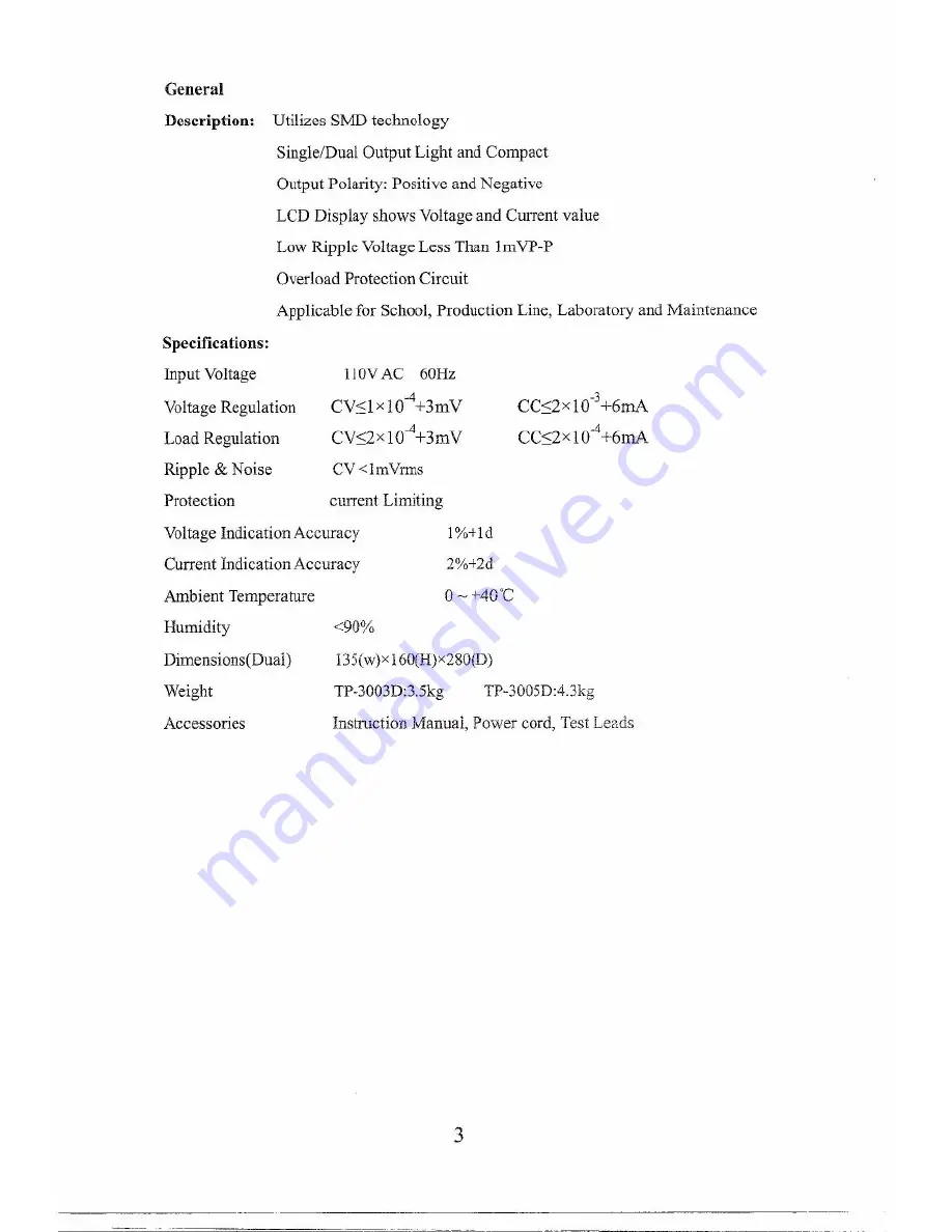 TekPower TP-3003D User Manual Download Page 3