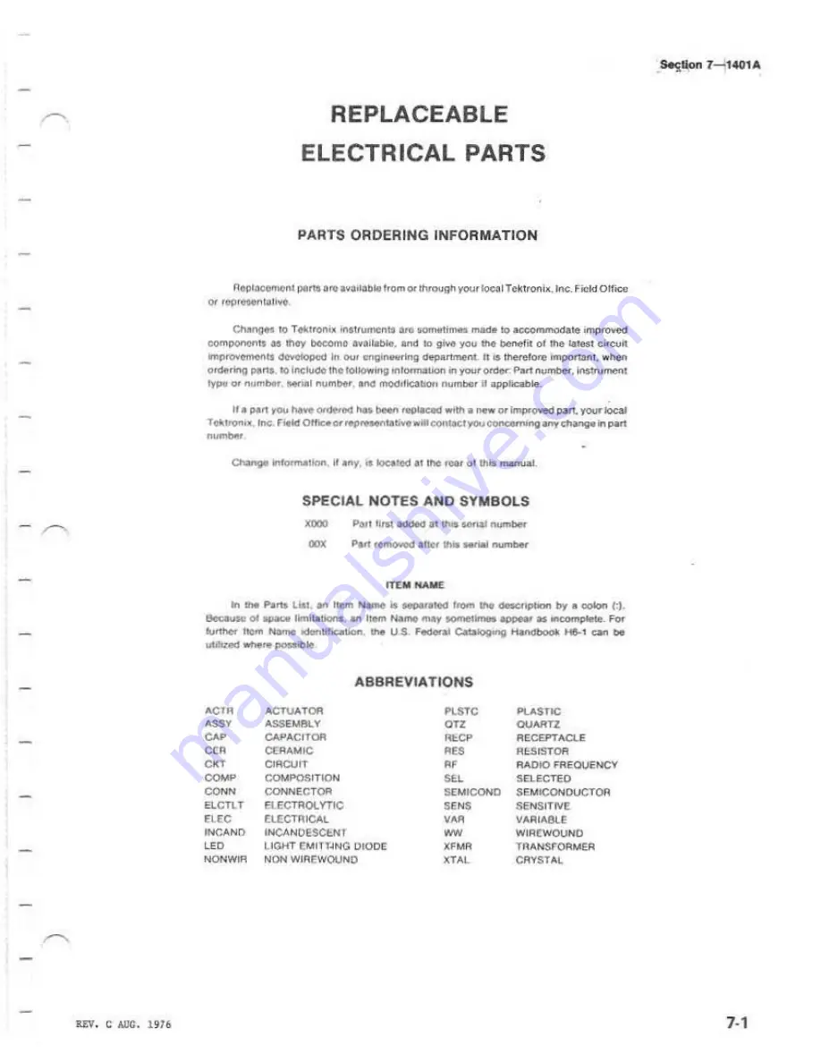 Tektronix 1401A Instruction Manual Download Page 85