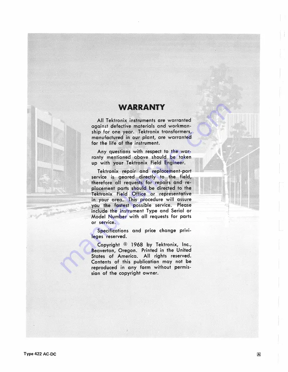 Tektronix 422 Instruction Manual Download Page 2