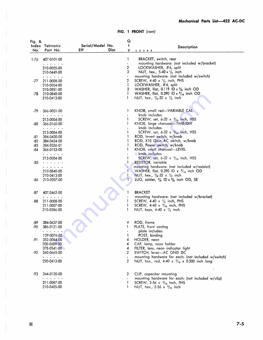 Tektronix 422 Instruction Manual Download Page 165