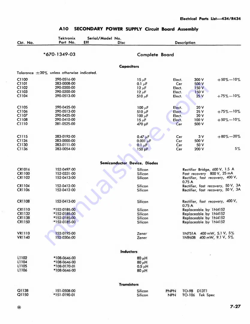 Tektronix 434 Скачать руководство пользователя страница 139