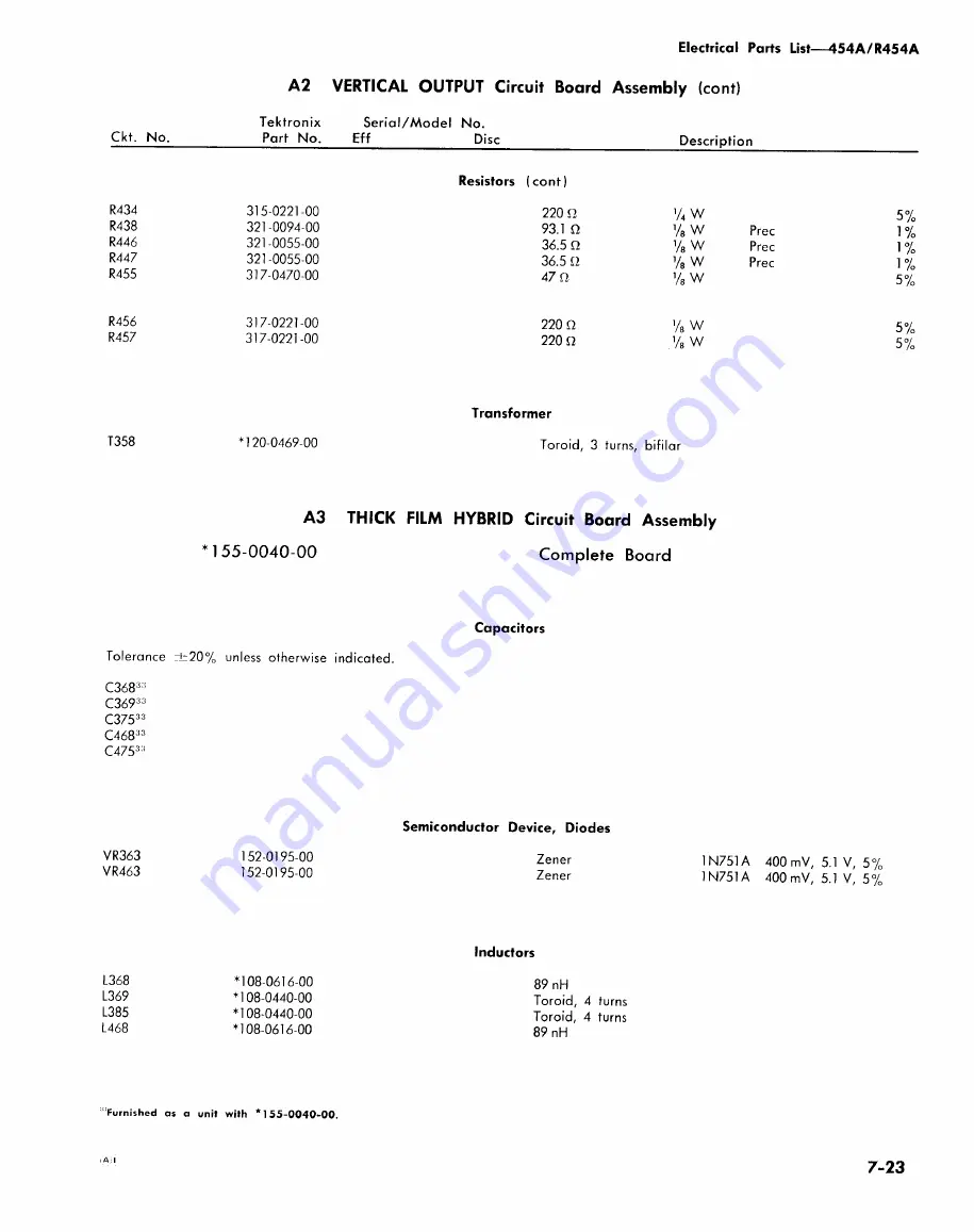 Tektronix 454A Instruction Manual Download Page 205