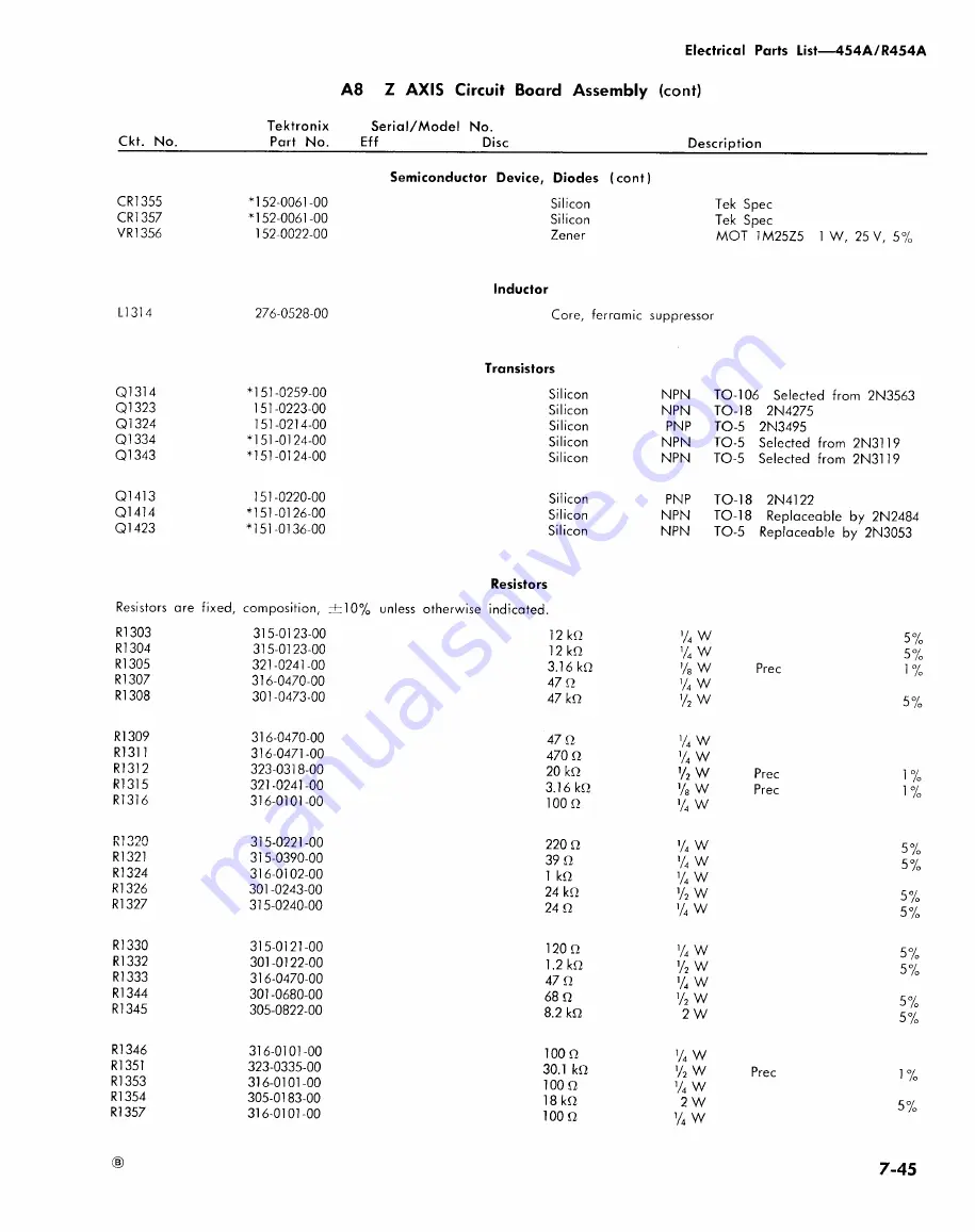 Tektronix 454A Instruction Manual Download Page 227