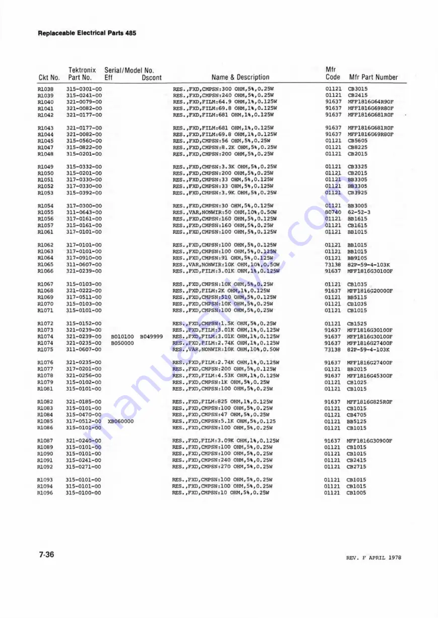 Tektronix 485 Instruction Manual Download Page 110