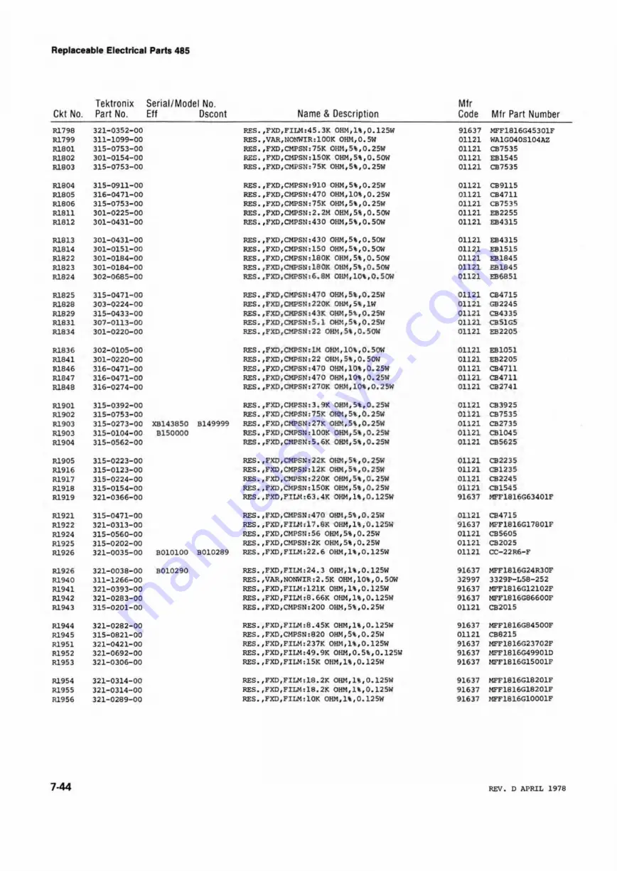 Tektronix 485 Instruction Manual Download Page 118