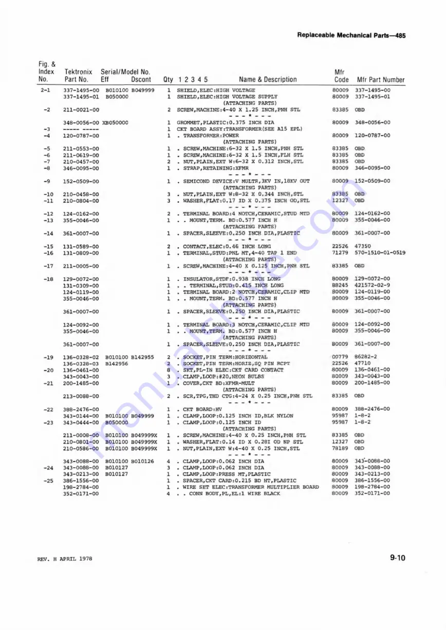 Tektronix 485 Instruction Manual Download Page 180