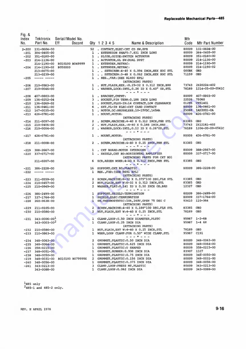 Tektronix 485 Instruction Manual Download Page 187