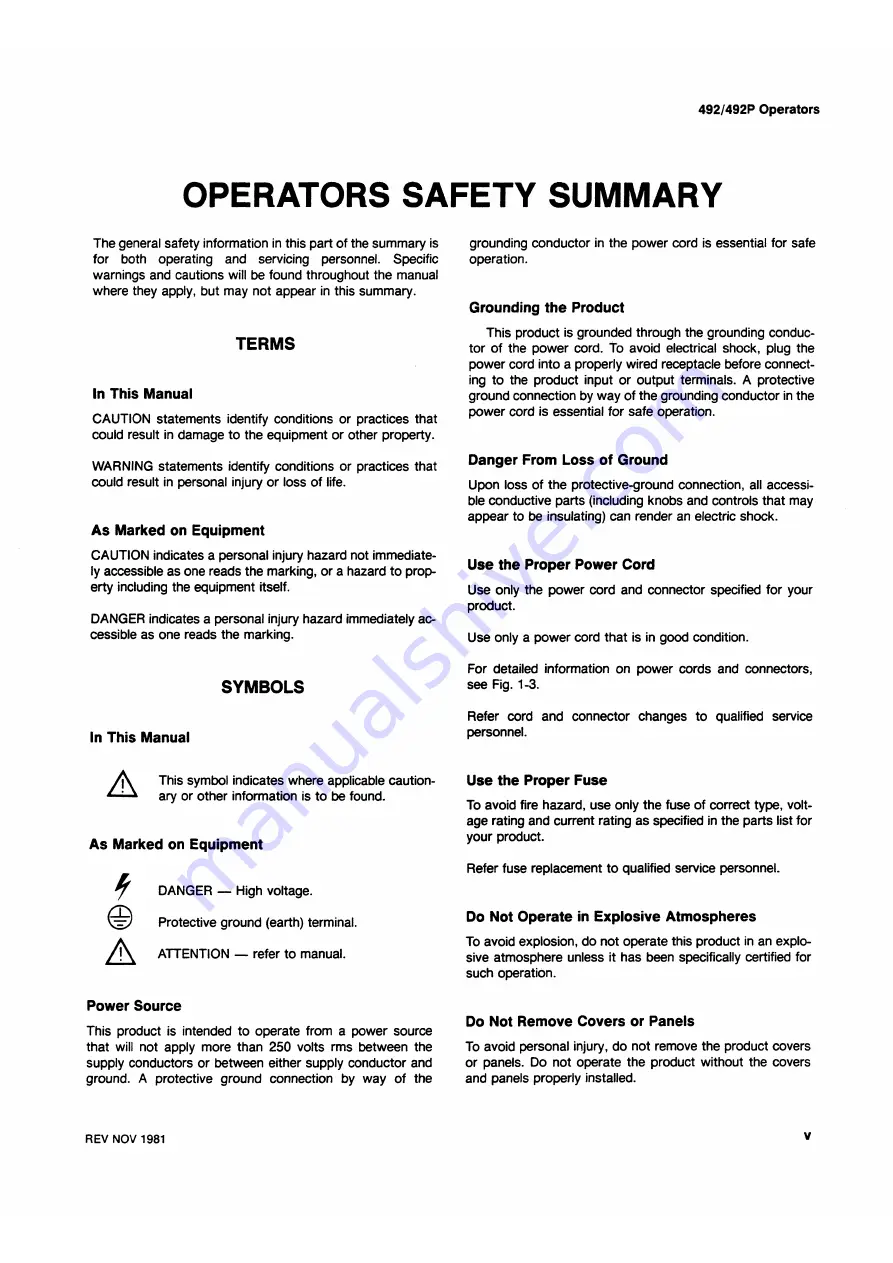 Tektronix 492, 492P Operator'S Manual Download Page 7