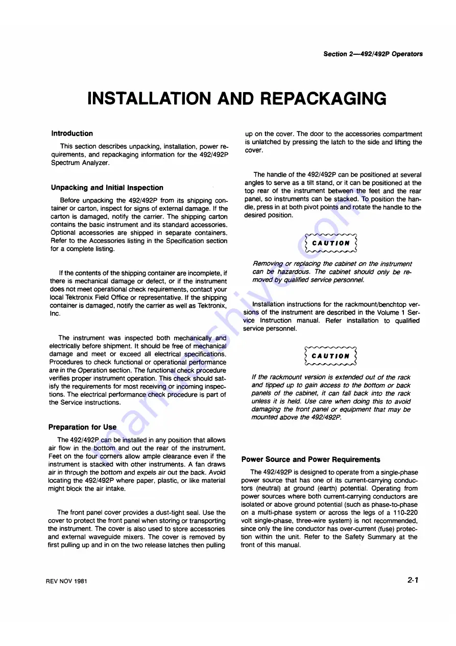 Tektronix 492, 492P Operator'S Manual Download Page 35