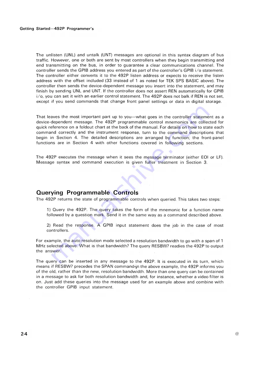 Tektronix 492P Programmer'S Manual Download Page 30