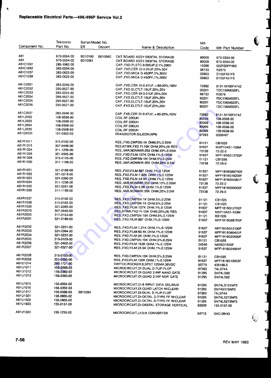 Tektronix 496 Instruction Manual Download Page 62