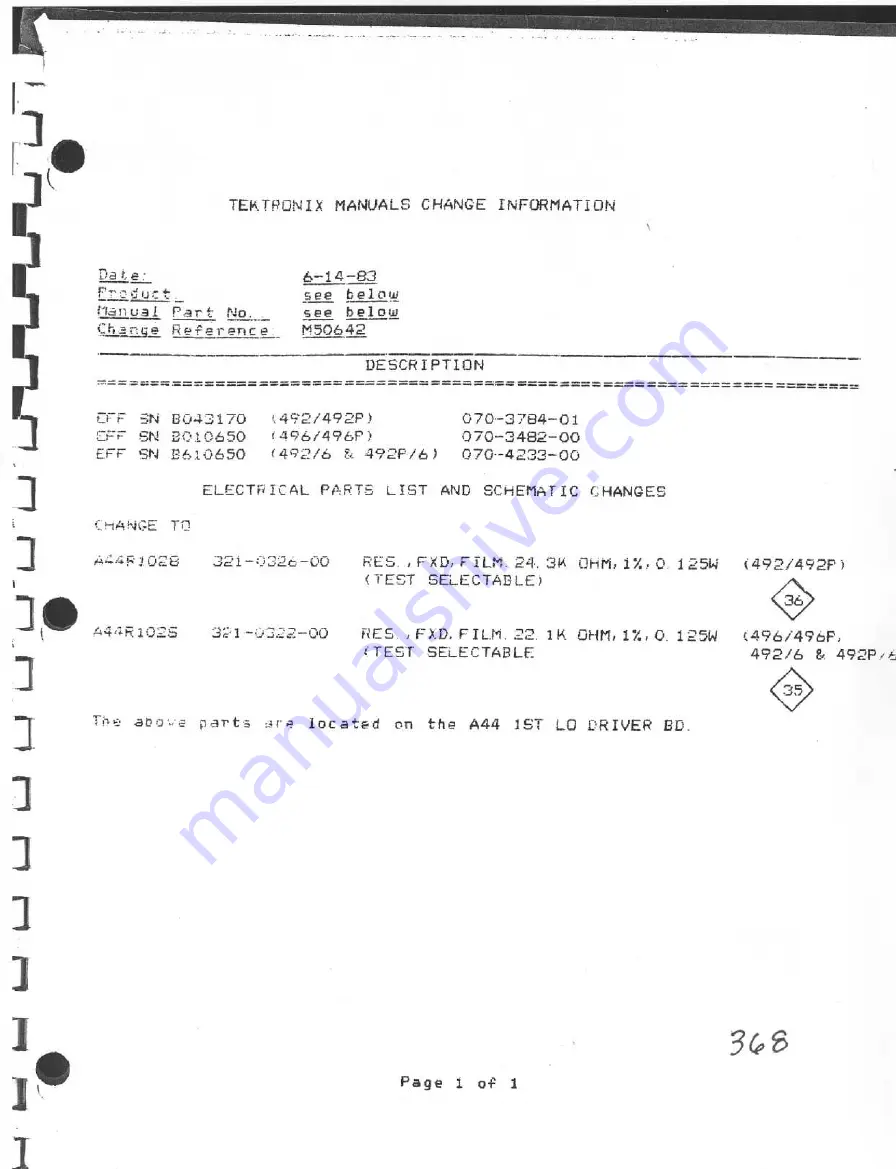 Tektronix 496 Скачать руководство пользователя страница 367