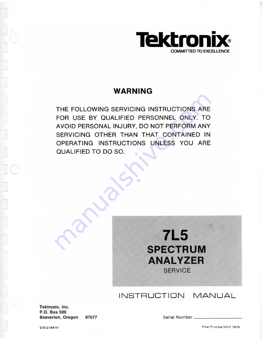 Tektronix 7L5 Instruction Manual Download Page 1