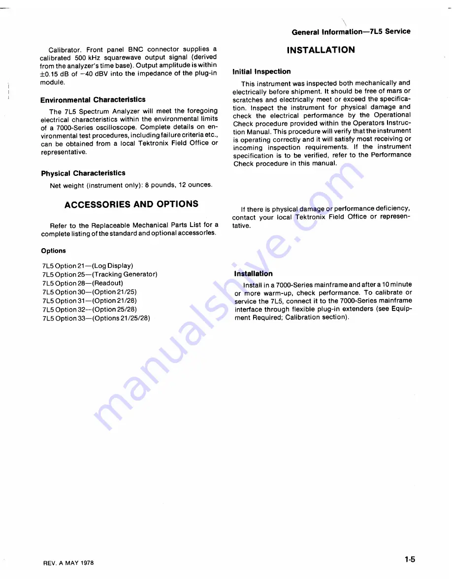 Tektronix 7L5 Скачать руководство пользователя страница 9