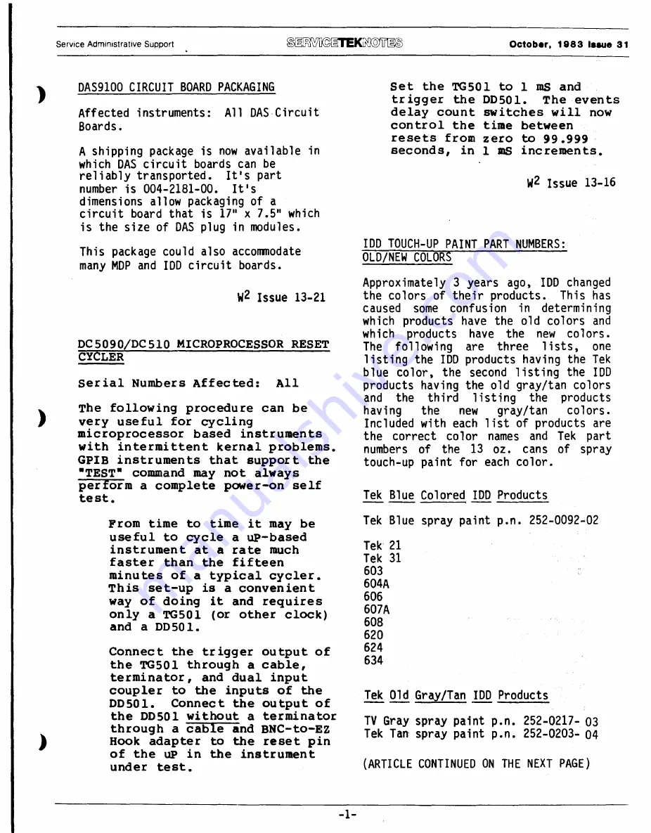 Tektronix DAS9100 Service Notes Download Page 4