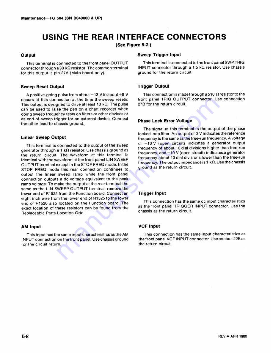 Tektronix FG 504 Instruction Manual Download Page 102