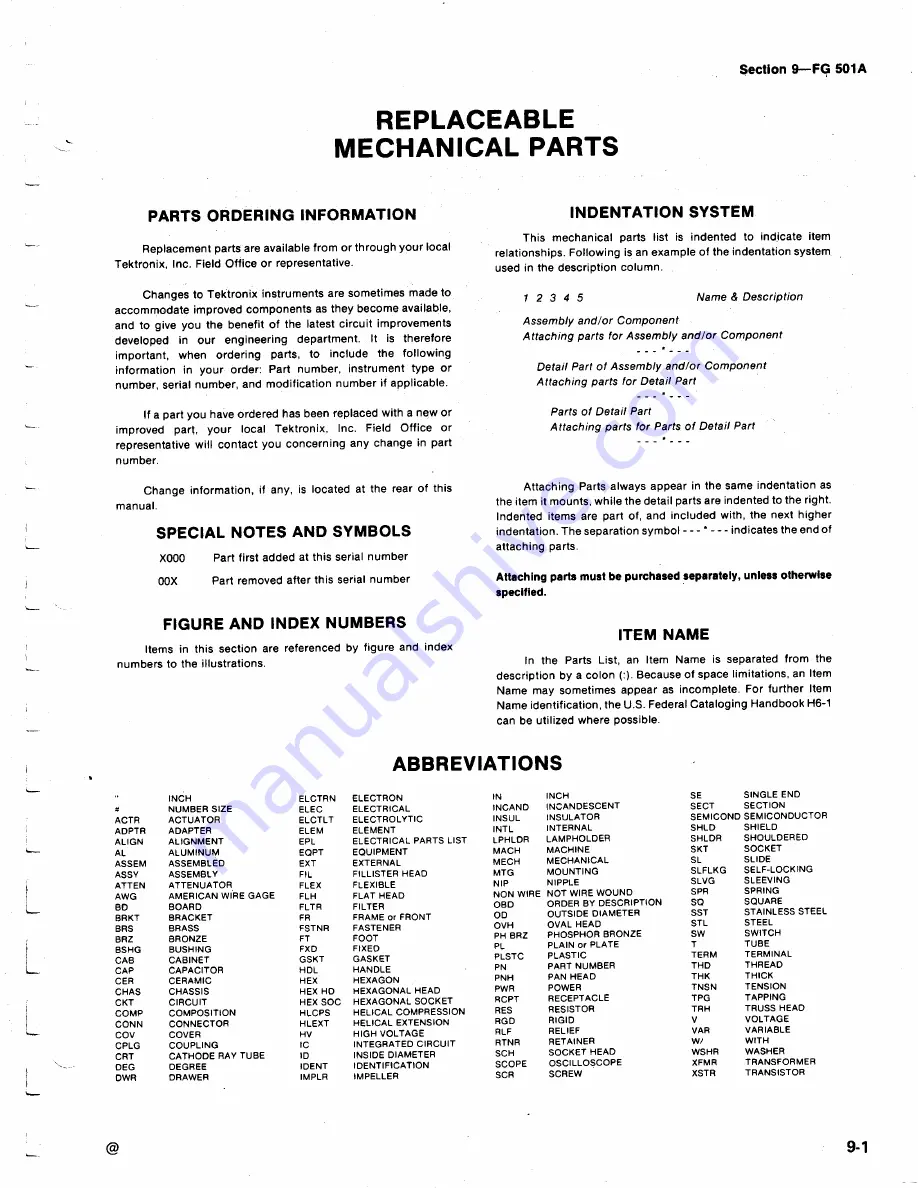 Tektronix FG501A Instruction Manual Download Page 117