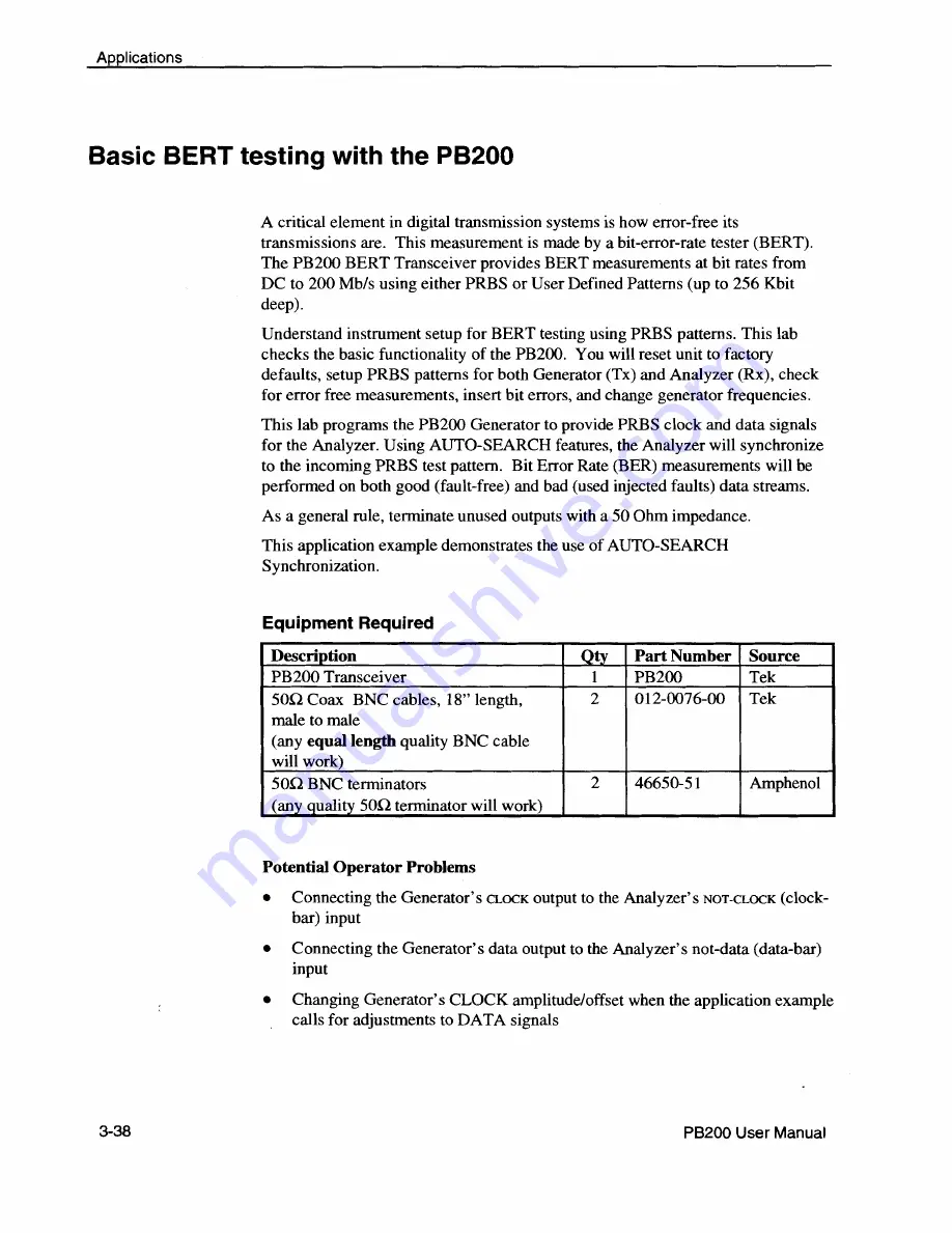 Tektronix packetBERT 200 User Manual Download Page 110