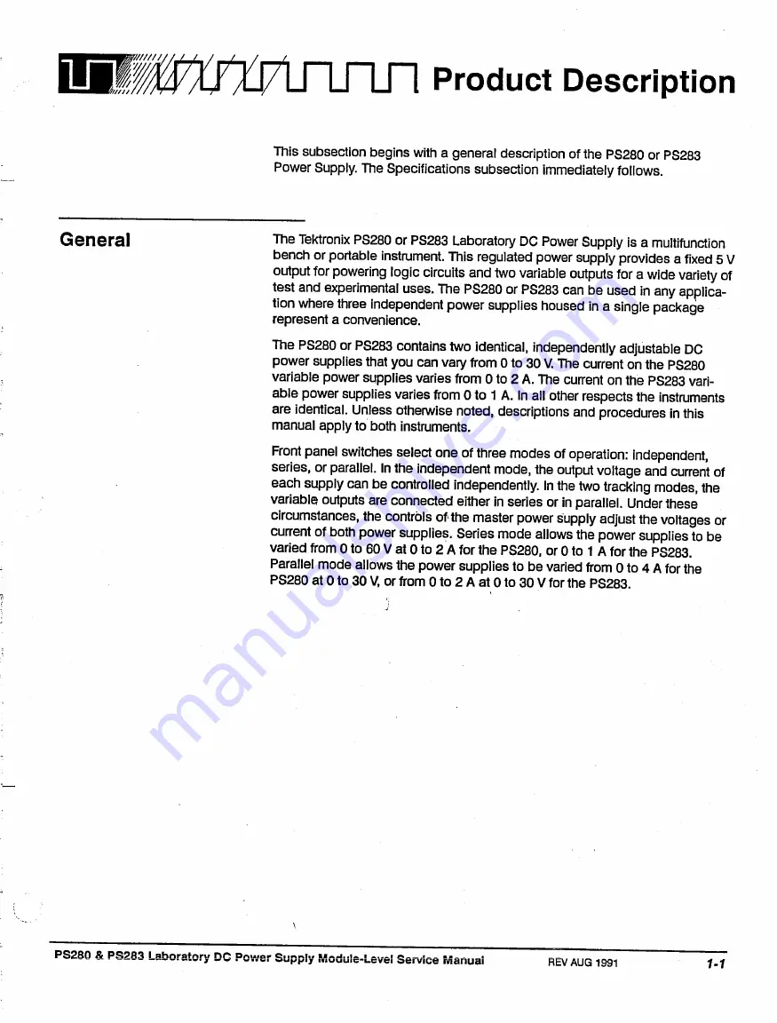 Tektronix PS280 Service & Reference Manual Download Page 12