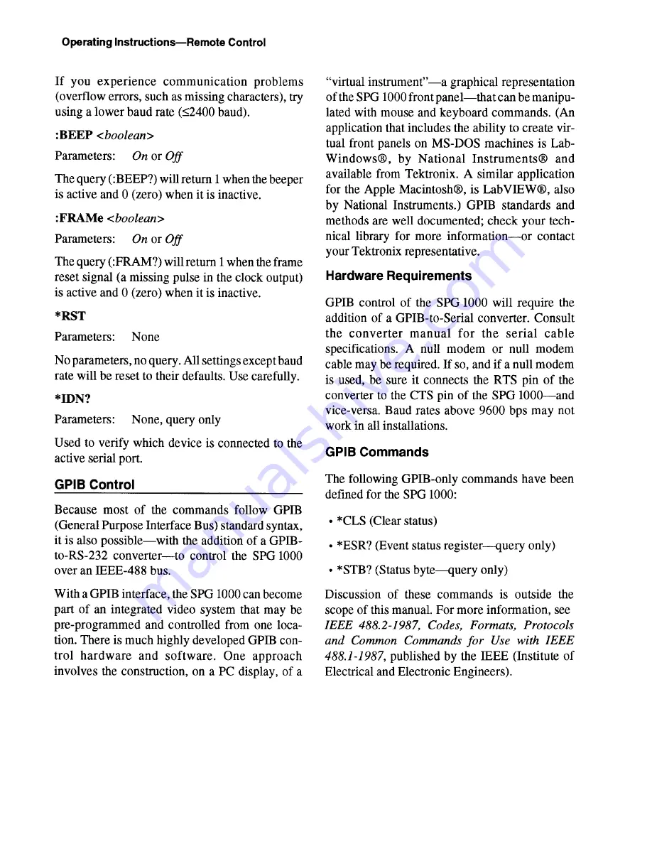 Tektronix SPG 1000 Instruction Manual Download Page 40