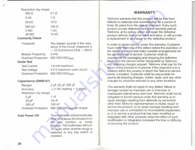 Tektronix TEKTOOLS DMM155 Скачать руководство пользователя страница 14