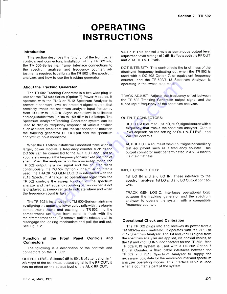 Tektronix TR 502 Instruction Manual Download Page 9