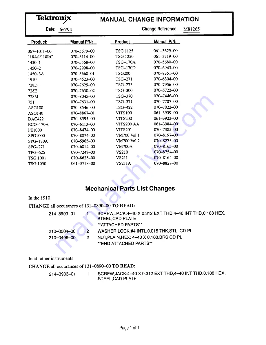 Tektronix TSG-271 Instruction Manual Download Page 208