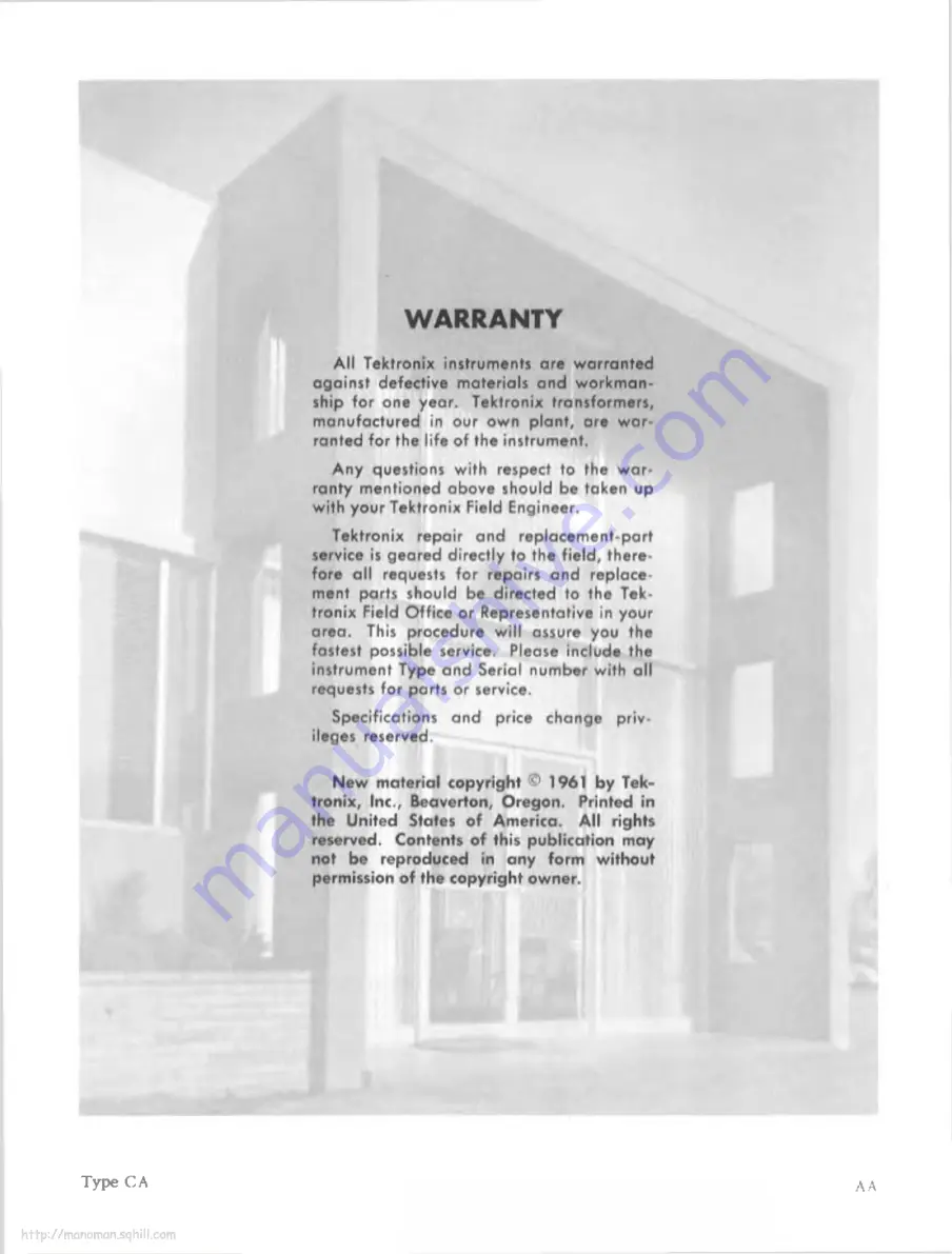 Tektronix TYPE CA Instruction Manual Download Page 2