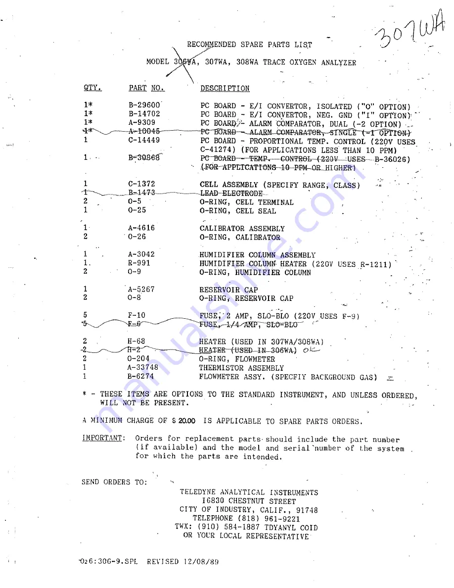 Teledyne 307WA Operating Instructions Manual Download Page 40