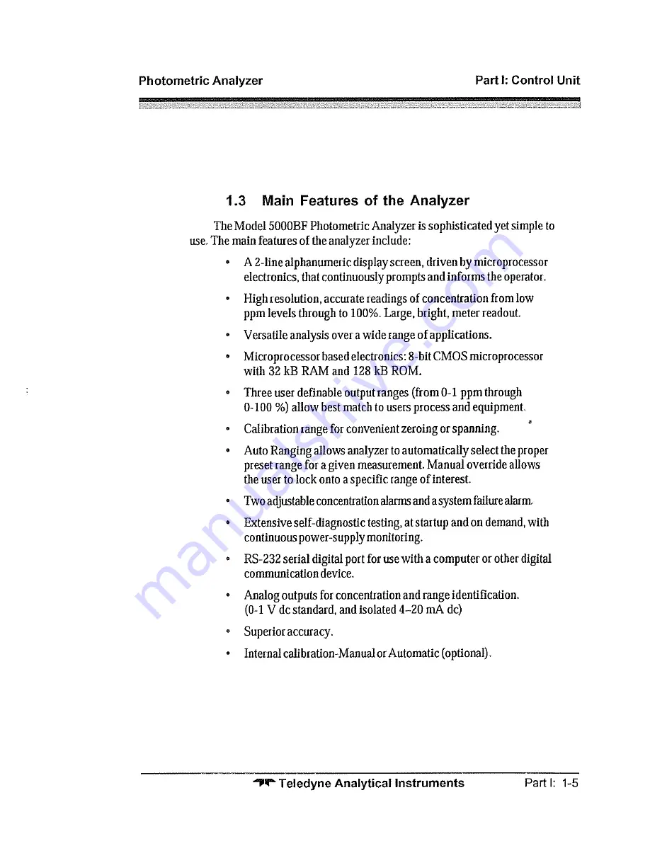 Teledyne 5000BF Operating Instructions Manual Download Page 13