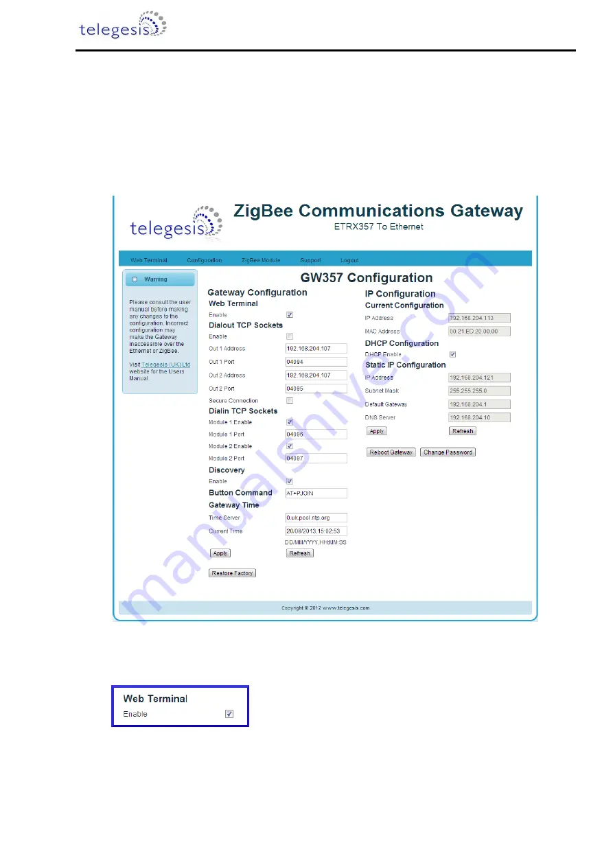 Telegesis ZigBee GW357 Product Manual Download Page 15