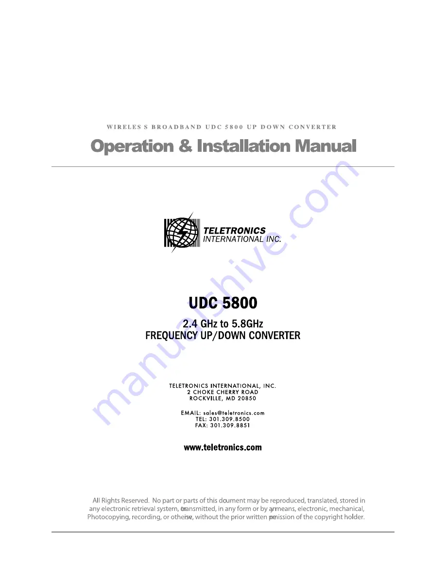 Teletronics International UDC 5800 Operation & Installation Manual Download Page 1